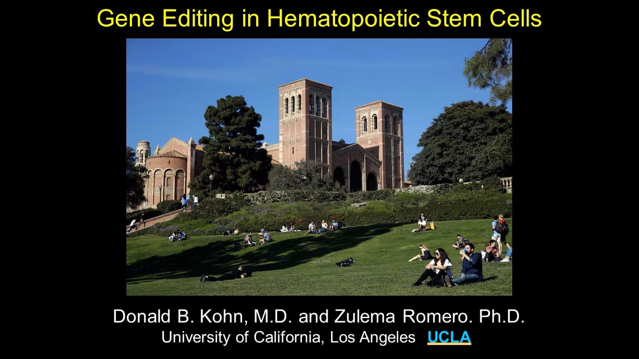 Slide cover of the gene editing in hematopoietic stem cells for monogenic blood cell diseases presentation